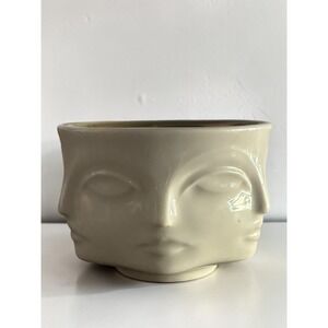 Jonathan Adler Muse Ceramic Votive Bowl Planter White Gold Double Face Sculpture